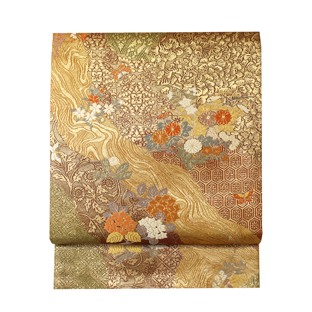 【西陣織 袋帯】浅野織屋 平安流水に四季花文様 金彩 正絹 証紙付き | フォーマル・礼装用 【西陣織 袋帯】浅野織屋 平安流水に四季花文様 金彩 正絹 証紙付き | フォーマル・礼装用