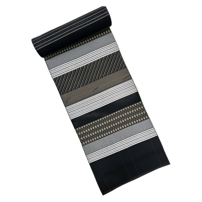 【夏帯 博多織 八寸名古屋帯】誠之輔 謹製 紋紗織 八寸帯 白地に幾何学文様|大倉織物 夏の着物・単衣に 正絹 日本製 【夏帯 博多織 八寸名古屋帯】誠之輔 謹製 紋紗織 八寸帯 白地に幾何学文様|大倉織物 夏の着物・単衣に 正絹 日本製