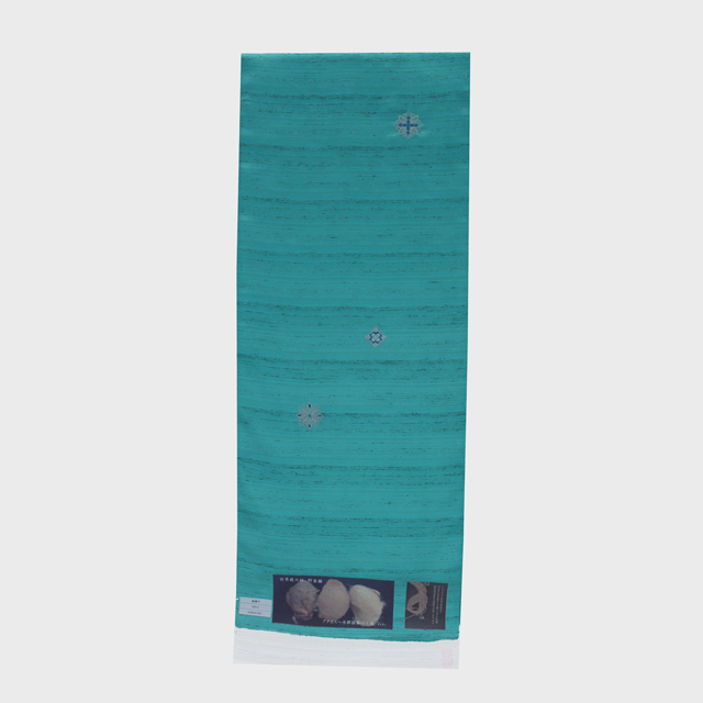 世界最大級 野蚕繭 アタカス×ぜんまい紬小紋|濃い浅葱色 刺繍飛び柄 世界最大級 野蚕繭 アタカス×ぜんまい紬小紋|濃い浅葱色 刺繍飛び柄